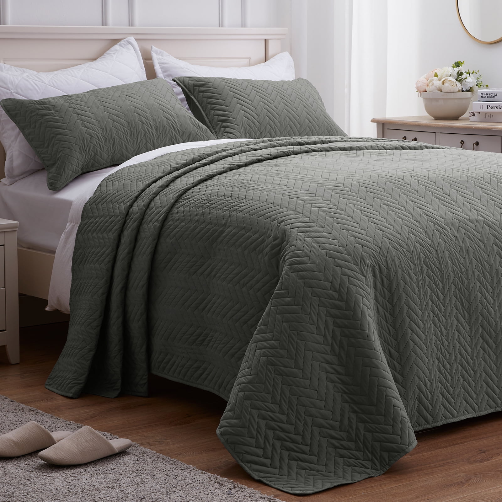 SEMECH Oversized King Quilt Bedspreads, Grey Quilt King, Oversized Quilt 3pcs Including 1 Quilt ...