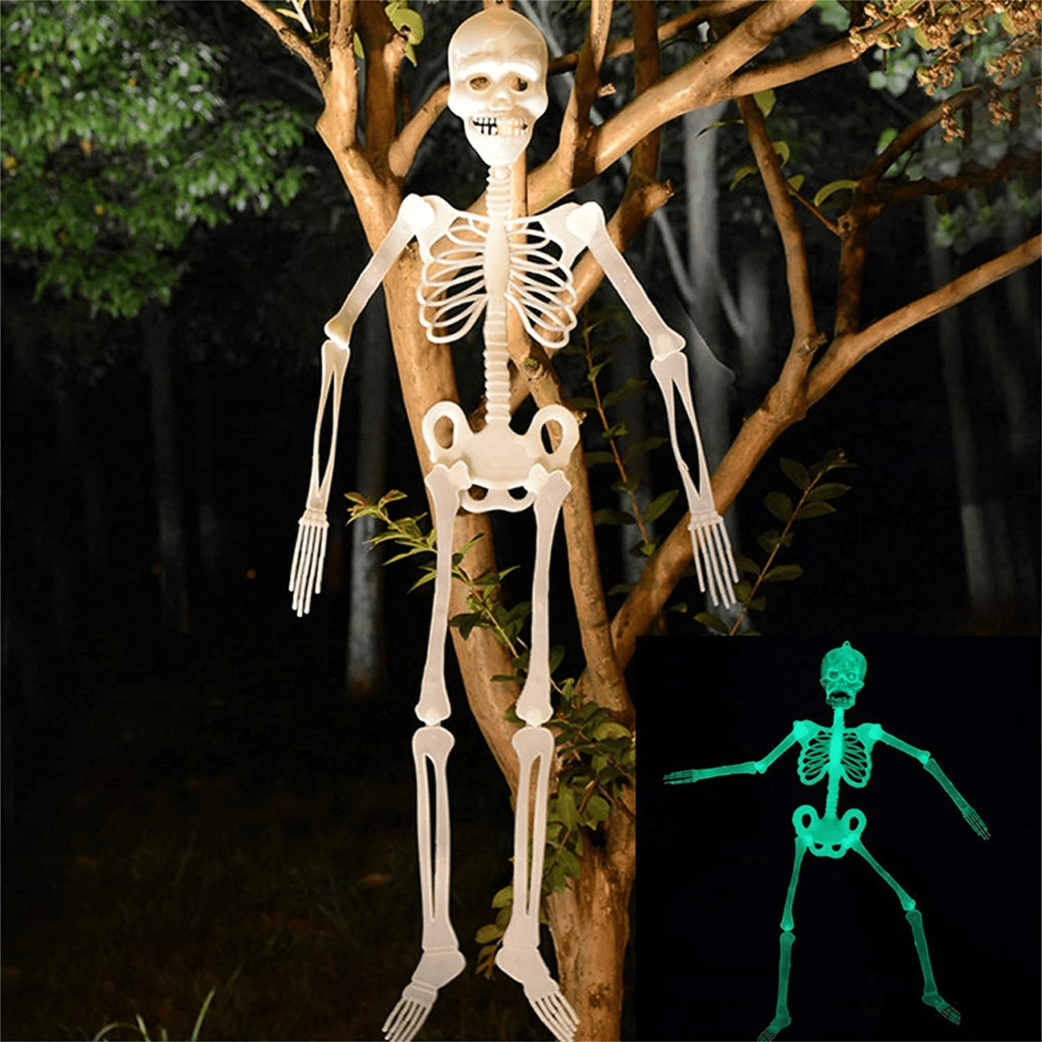 Glow In Dark Hanging Skull Halloween Props Party Decor Luminous Human Skeleton 