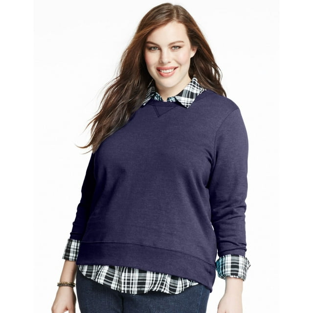 Just My Size Chandail en Molleton Col Rond ComfortSoft EcoSmart pour Femmes, 1X, Marine