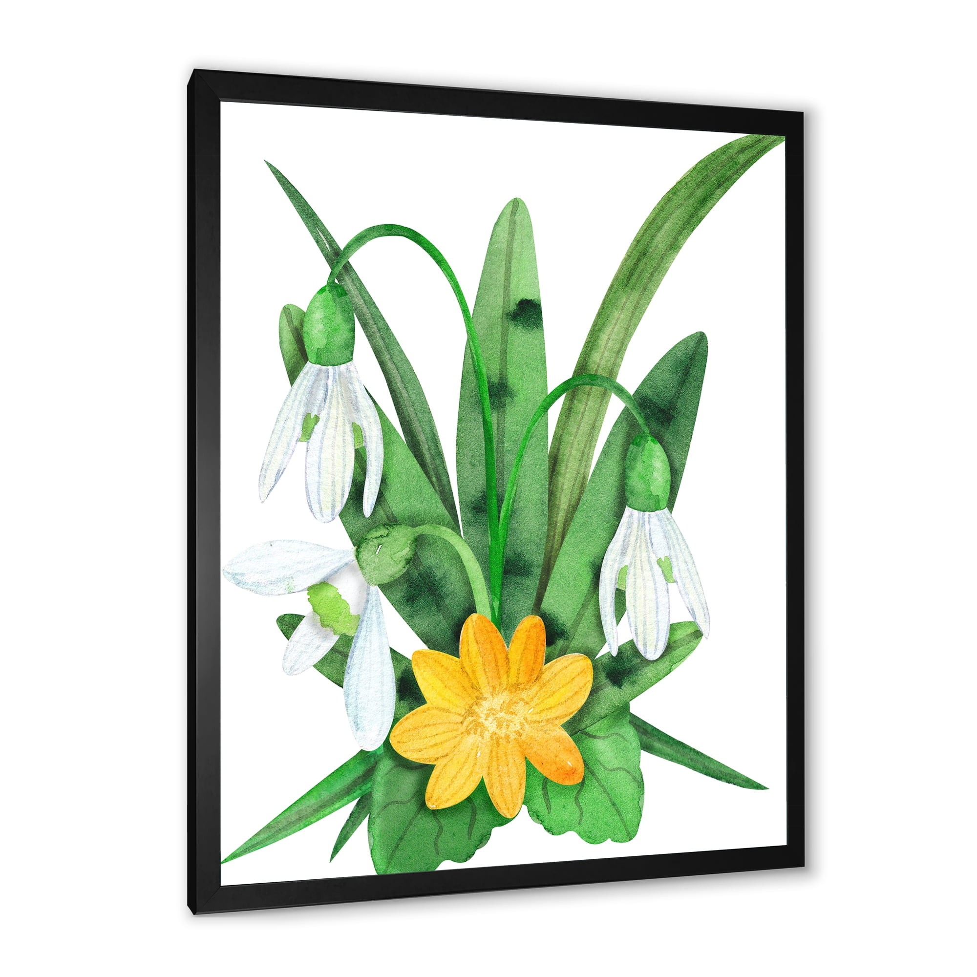 Designart 'Snowdrops and Yellow Erantis VIntage Flowers' Traditional Framed Art Print