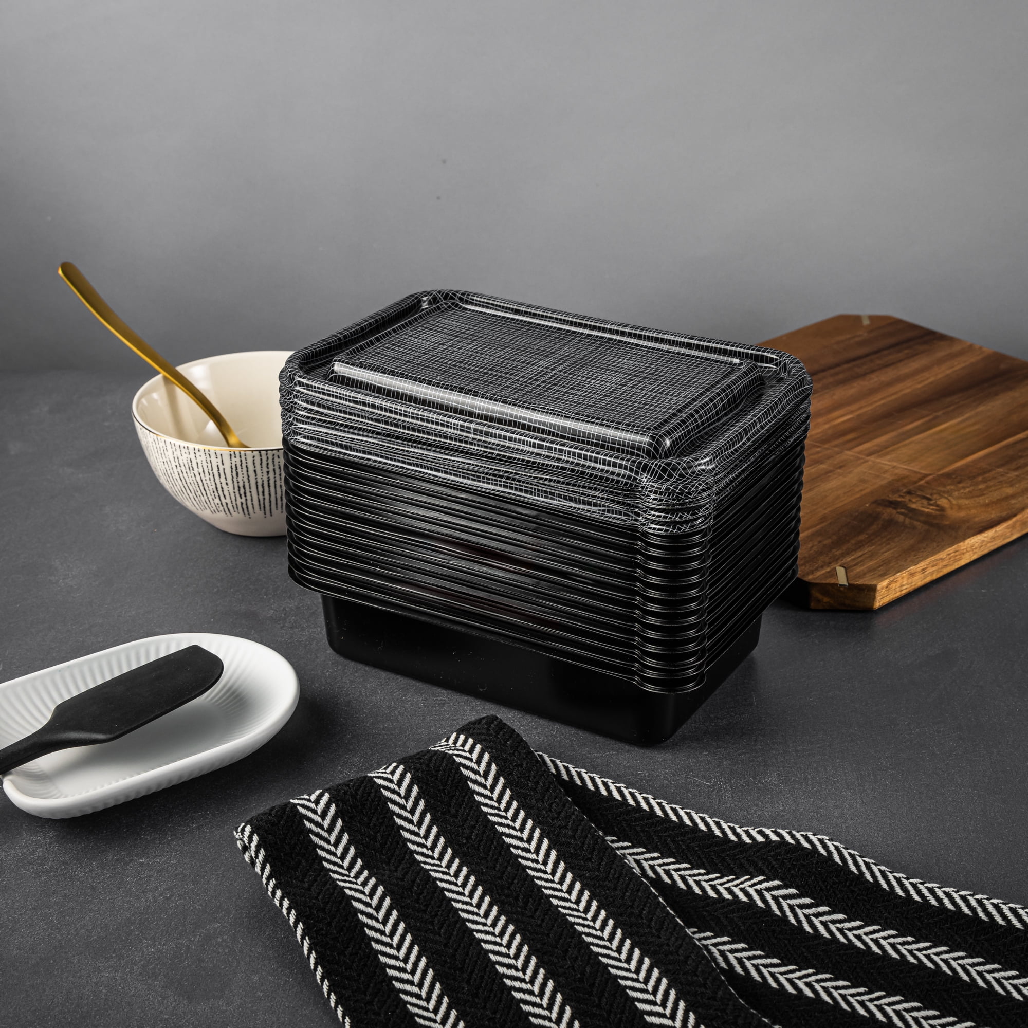 Thyme & Table 24 Piece Rectangle Meal Prep Food Container, Black