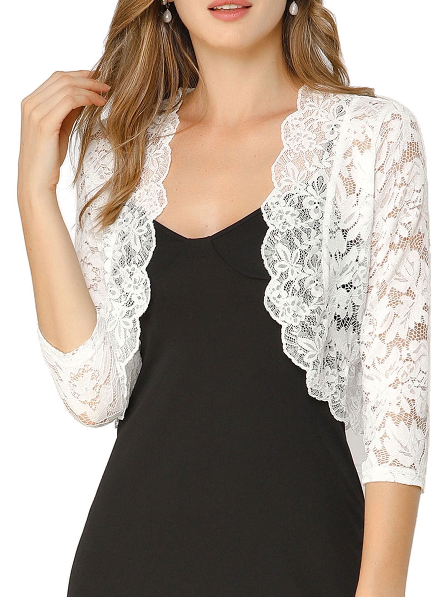 capped sleeve bolero jacket in size UK 8-18 Womens Ivory lace button back