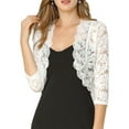 thumbnail image 2 of DARING DIVA 3/4 Sleeve Sheer Floral Lace Shrug Top XS White, 2 of 6