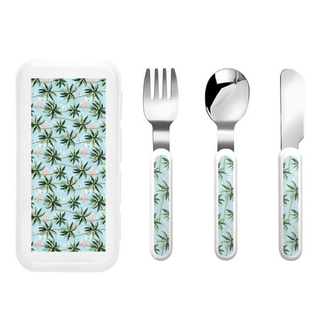 

Cauagu Flamingos And Palms Print 3-Pieces Toddler Cutlery Set Kids Silverware Set with Spoons Forks & Knife Stainless Steel Utensils for Kids Dishwasher Safe