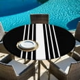 thumbnail image 4 of Black White Stripe Fitted Tablecloth with Elastic Edged, Round Table Cloth for Dining Table, Modern Rustic Vertical Striped Waterproof Oil Proof Table Cover for Indoor Outdoor 45"-54", 4 of 9