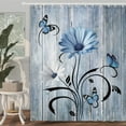 thumbnail image 3 of Rustic Farmhouse Floral Shower Curtain, Farm Boho Blue Daisy Spring Flowers and Butterfly on Country Wooden Shower Curtain for Bathroom, Wildflower Curtain with 12PCS Hooks, 47X64IN White Black, 3 of 5