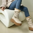 thumbnail image 3 of Women's Platform Mid Calf Boots Buckle Strap Fleece Lined Fold Over Boots Wide Toe Box Slip On Knee High Booties White 8.5, 3 of 8