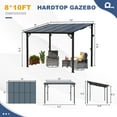 thumbnail image 3 of MEISSALIVVE 8' x 10' Hardtop Wall Mounted Gazebo Pergola, Lean-to Metal Awning with Sloped Roof, Outdoor Shelter for Patio, Deck, Backyard, Black, 3 of 11