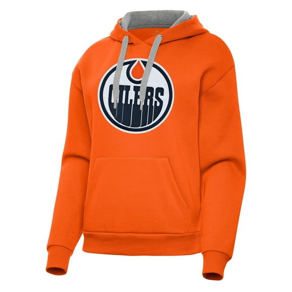 Women's Antigua Orange Edmonton Oilers Victory Pullover Hoodie