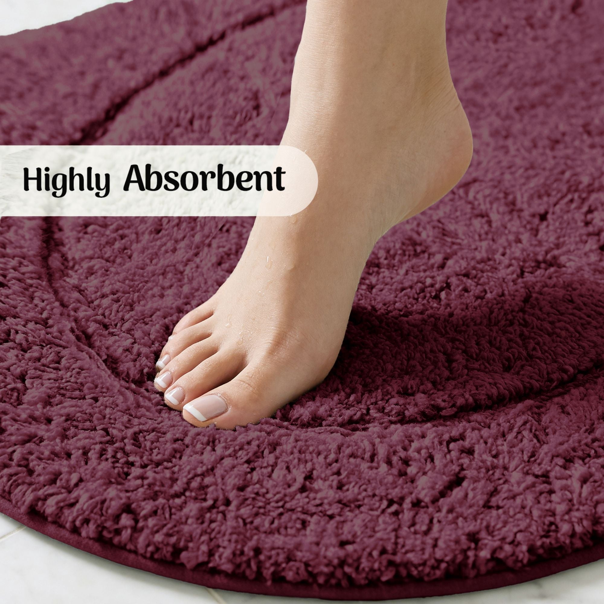 Superior Oval Bordered Cotton Washable Non-Slip Bath Rug, Runner Size, Plum
