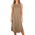 thumbnail image 3 of Asxite Womens Pajamas Casual Sleeveless Crew Neck Solid Pocket Side Slit Midi Sleep Dress, 3 of 7