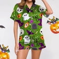 thumbnail image 2 of Kcodviy Ladies Casual Halloween Printed Body Aware Satin Pajamas and Shorts Set Snowflake Pajamas Women Robe and Pajama Set for Women Fleece Womens Pajamas Womens Robe Set, 2 of 6