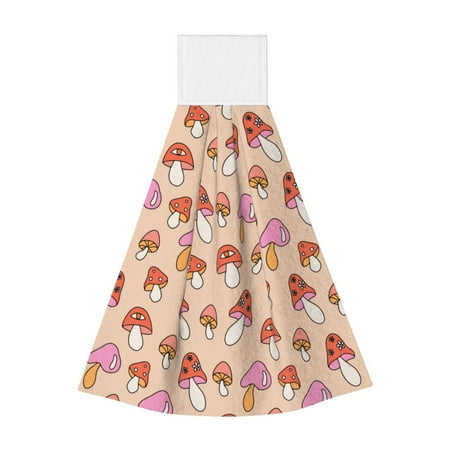

Kdxio 70s Mushroom Hand Towel with Loop Hanging Towel Absorbent Tie Towels for Kitchen Tea Bar Bathroom Decor