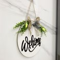 thumbnail image 3 of Wooden Welcome Sign with Bowknot Ribbon Front Door 1 5 Porch Gate Hanging Round Plaque Board, White Ribbon, 3 of 7