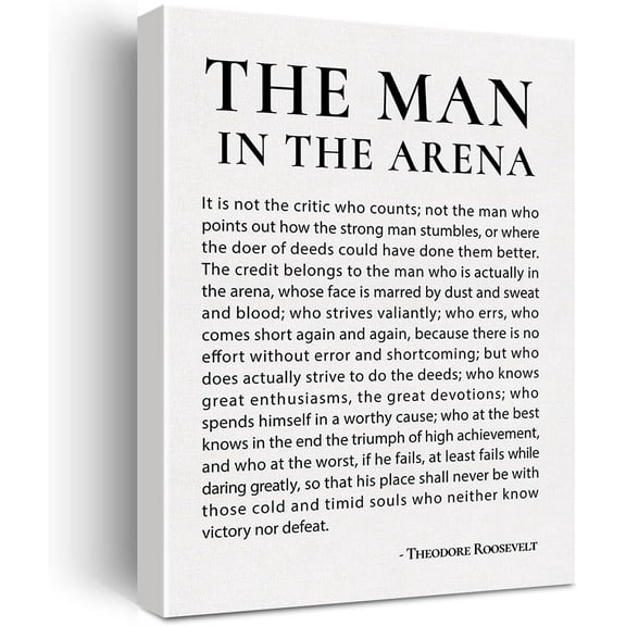 Inspirational Canvas Wall Art Motivational the Man in the Arena Quote Canvas Print Positive Speech Quotes Canvas Painting Office Home Wall Decor Framed Gift 12x15 Inch