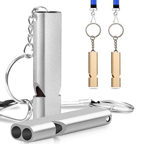Ymwave 4 Piece Emergency Whistle Whistle Keyring Double Tubes Safety Whistles with Lanyard and Keychain for Boating Outdoor Camping Sports Training