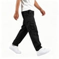 thumbnail image 4 of SERTG Boys Cargo Pants Elastic Waist Drawstring Loose Straight Leg Work Trousers with Pockets for Kids School Daily Wear Casual Sportswear Bottoms, 4 of 8