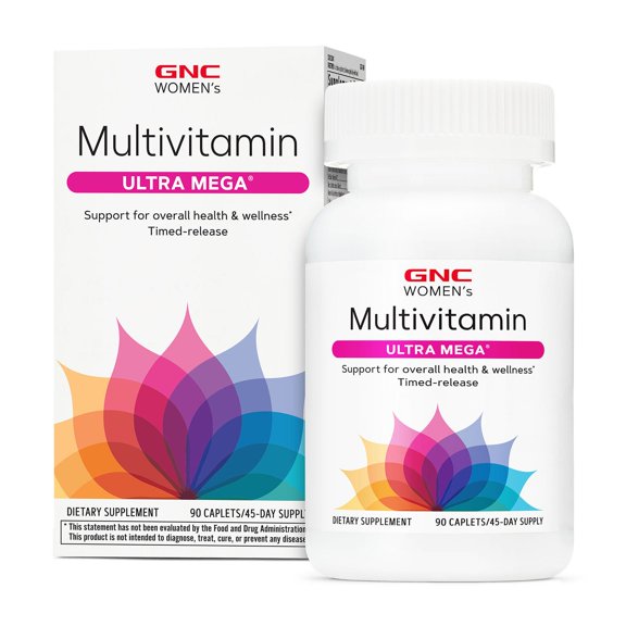 GNC Women’s Ultra Mega Clinically Proven Multivitamin Caplets, For Immune Support, With Vitamin A, B, C, D, Iron, Biotin, Beauty, 90 Count