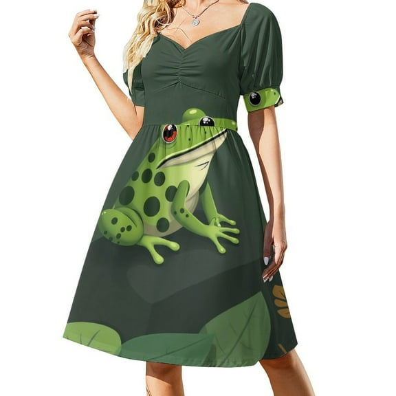 Cartoon Frog Short Sleeved Dress Womans Clothing Beach Dresses Dress