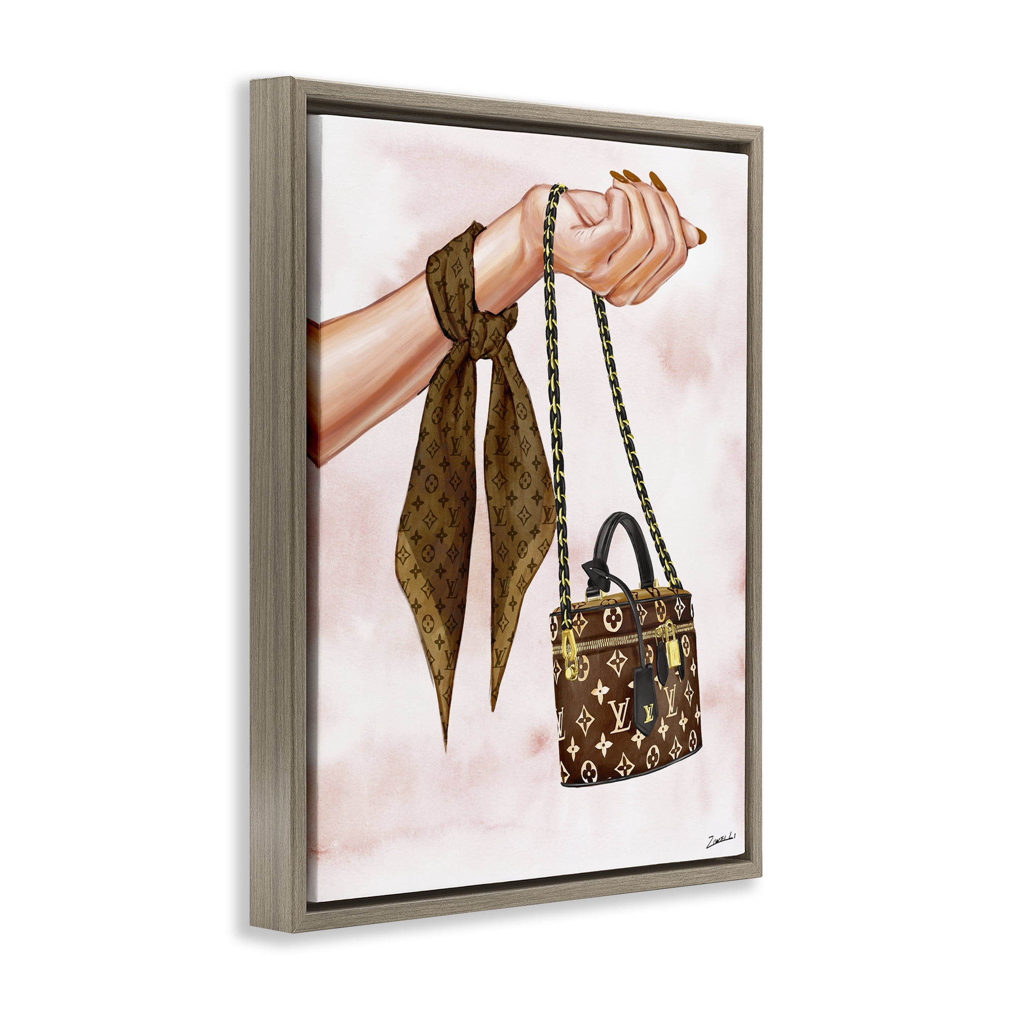Stupell Industries Trendy Handbag on Wrist Fashion Painting Brown Floater Framed Canvas Art Print Wall Art, 25 x 31
