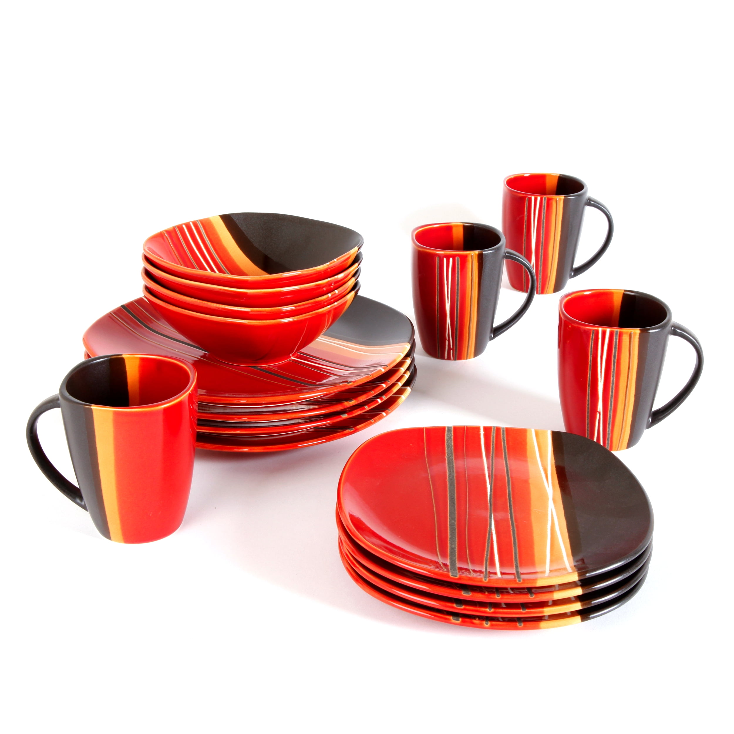 Red Dinnerware Set 16 Piece Square Plates Bowls 4 Place Settings Dinner Dishes 
