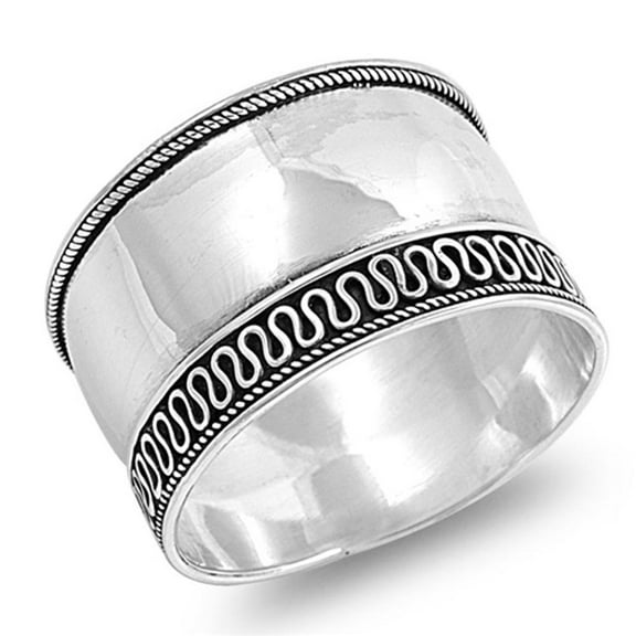 Sterling Silver Women's Bali Ring Wide 925 Band Rope Swirl Design Jewelry Female Male Unisex Size 10