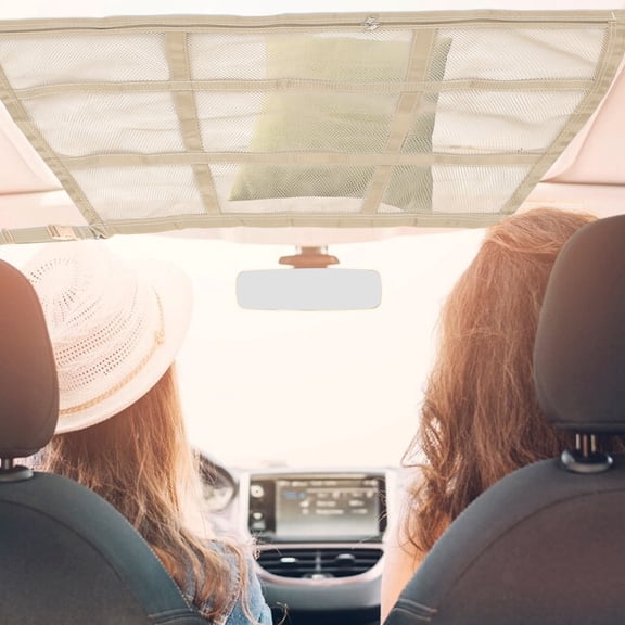 Pretyzoom Innovative Beige Car Ceiling Net for Secure and Organized Travel Gear Storage
