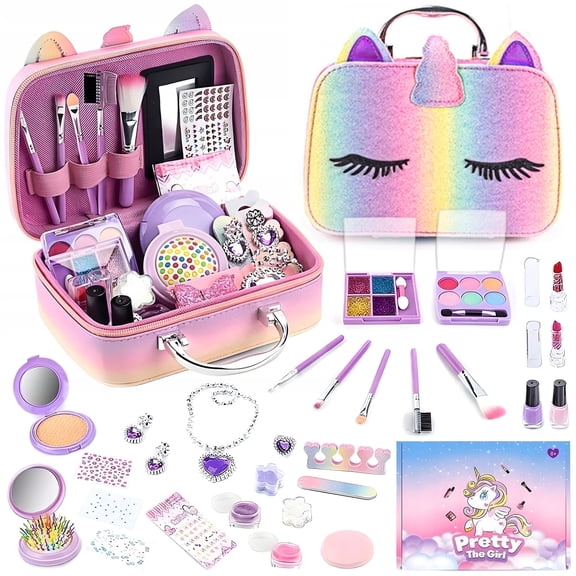 HopeRock Girls Kids Makeup Kit/Set with Unicorn Makeup Bag, 28-in-1 Makeup Kit Toys for Girls 3-6 8-12 Toys, Pretend Princess Christmas/Birthday Gift for Kids Toddlers 3 4 5 6 7 8 9 Years.