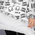 thumbnail image 3 of Oversized Wearable Blanket Hoodie,Black White Games Text White Pattern Sherpa Blanket Hoodie with Super Pockets,Super Warm Fuzzy Pullover for Women & Men, 3 of 6