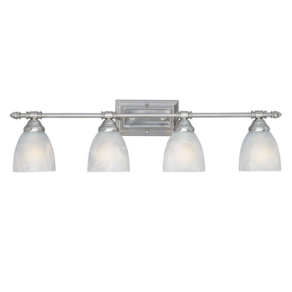 Designers Fountain Apollo 4-Light Satin Platinum Vanity Light with Faux Alabaster Glass Shades