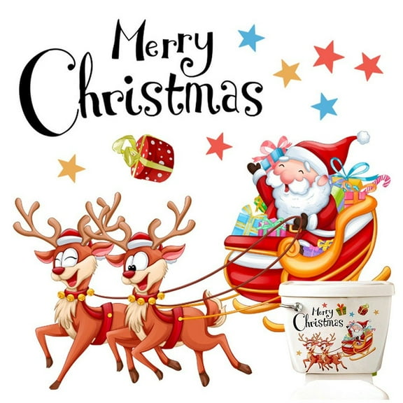 Christmas Toilet Sticker Christmas Santa Claus Elk Toilet Seat Cover Stickers Waterproof Toilet Seat Lid Decal Bathroom Wall Sticker Christmas Decoration