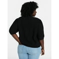 thumbnail image 3 of Terra & Sky Women's Plus Size Textured Crewneck Cardigan with Short Sleeves, Midweight, Size 0X-5X, 3 of 5