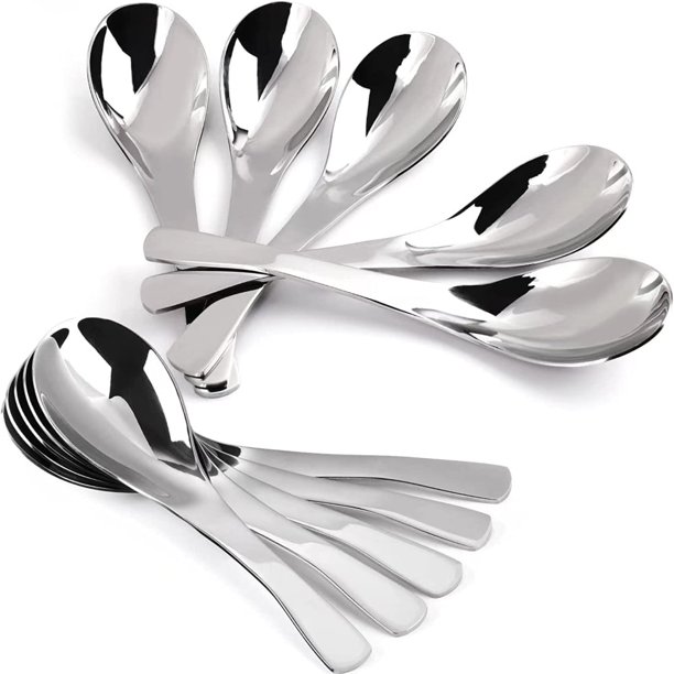 Cucharas soperas Chok de 10 piezas, 5,3 x 1,3 pulgadas, de acero inoxidable, de metal, asiáticas, para cereales, de acero inoxidable de primera calidad, de grado alimenticio, edición infantil pequeña.