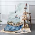 thumbnail image 2 of Joocar Nautical Lighthouse Boat And Seagulls Flannel Throw Blanket For Winter Gift Home Sofa Bed Decoration 60x80 inch, 2 of 5