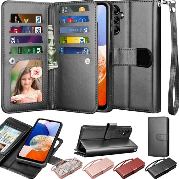 Njjex Wallet Case For Galaxy A54 5g, for Samsung A54 6.4" Case, [9 Card Slots] PU Leather Credit Holder Folio Flip [Detachable] Kickstand Lanyard Magnetic Phone Cover -Black