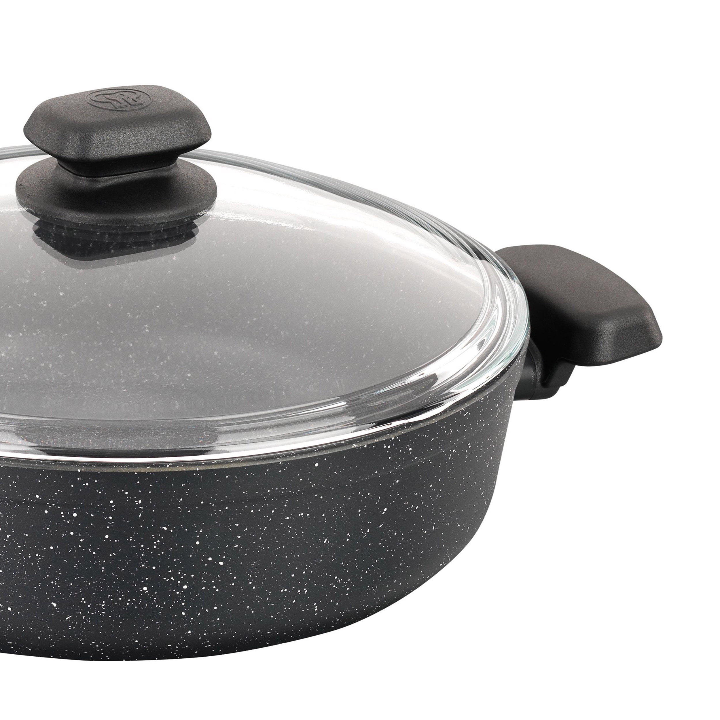 Korkmaz Ornella Non Stick 9.5 Inch 2.5 Liter Low Casserole with Lid in Black