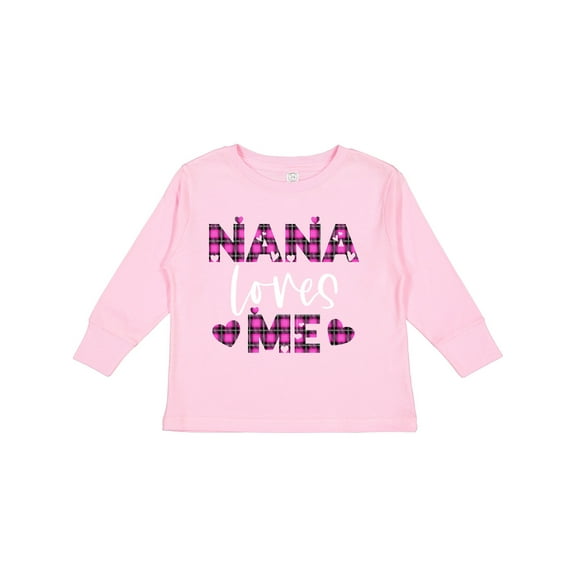 Inktastic My Nana Loves Me Hearts in Pink Plaid Boys or Girls Long Sleeve Toddler T-Shirt