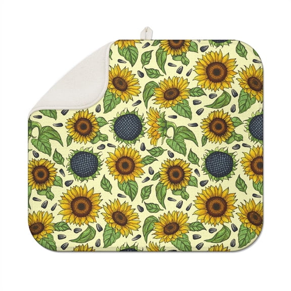 Microfiber Sunflower Kitchen Dish Drying Mat Foldable Absorbent Countertop Pad Floral Rack Drainer 16x18 Inch