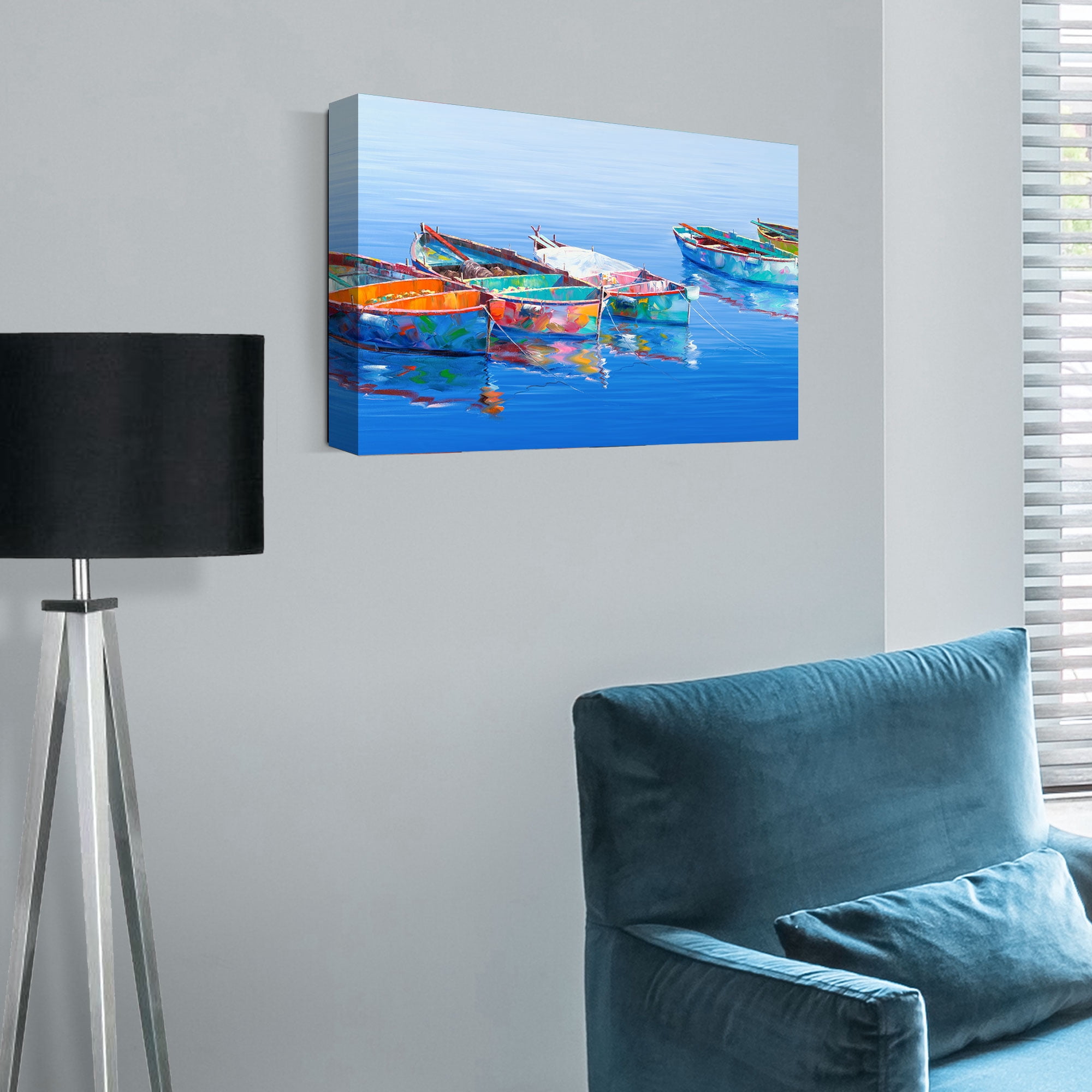 Five Boats Blue by Edward Park Wrapped Canvas Painting Art Print