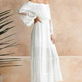 thumbnail image 2 of Vestido largo maxi para mujer, con hombros descubiertos, encaje, mangas acampanadas, elegante vestido de fiesta de noche bohemio blanco/negro, 2 of 5