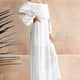 thumbnail image 2 of Vestido largo maxi para mujer, con hombros descubiertos, encaje, mangas acampanadas, elegante vestido de fiesta de noche bohemio blanco/negro, 2 of 5