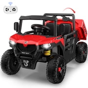 Wisairt 24V Kids Ride On Car Truck, 2-Seat Electric Ride on Toy w/ Dump Bed, Remote Control, Music, Story, LED Lights, Powered Ride On Construction Vehicle Dump Truck up to 5MPH for Kids Age 3-8, Red