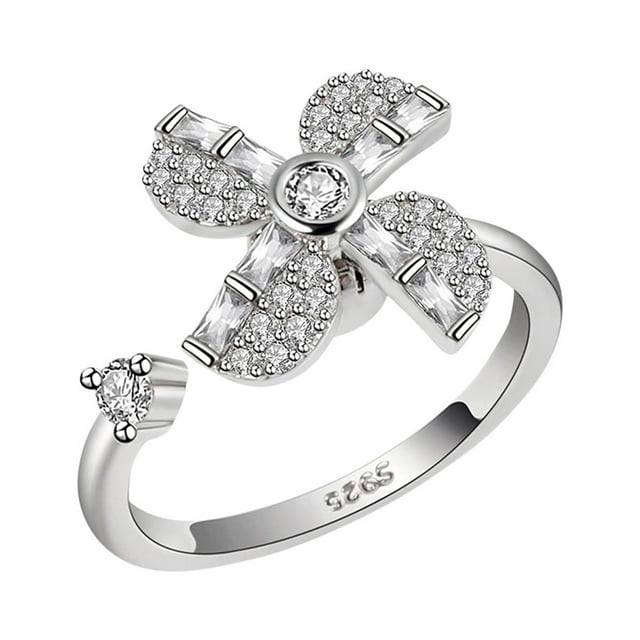 Geometric Figure Rotating Rings Micro Rotating Anxiety Stress Rings Adjustable Zircon Open Rings for Women and Kids
