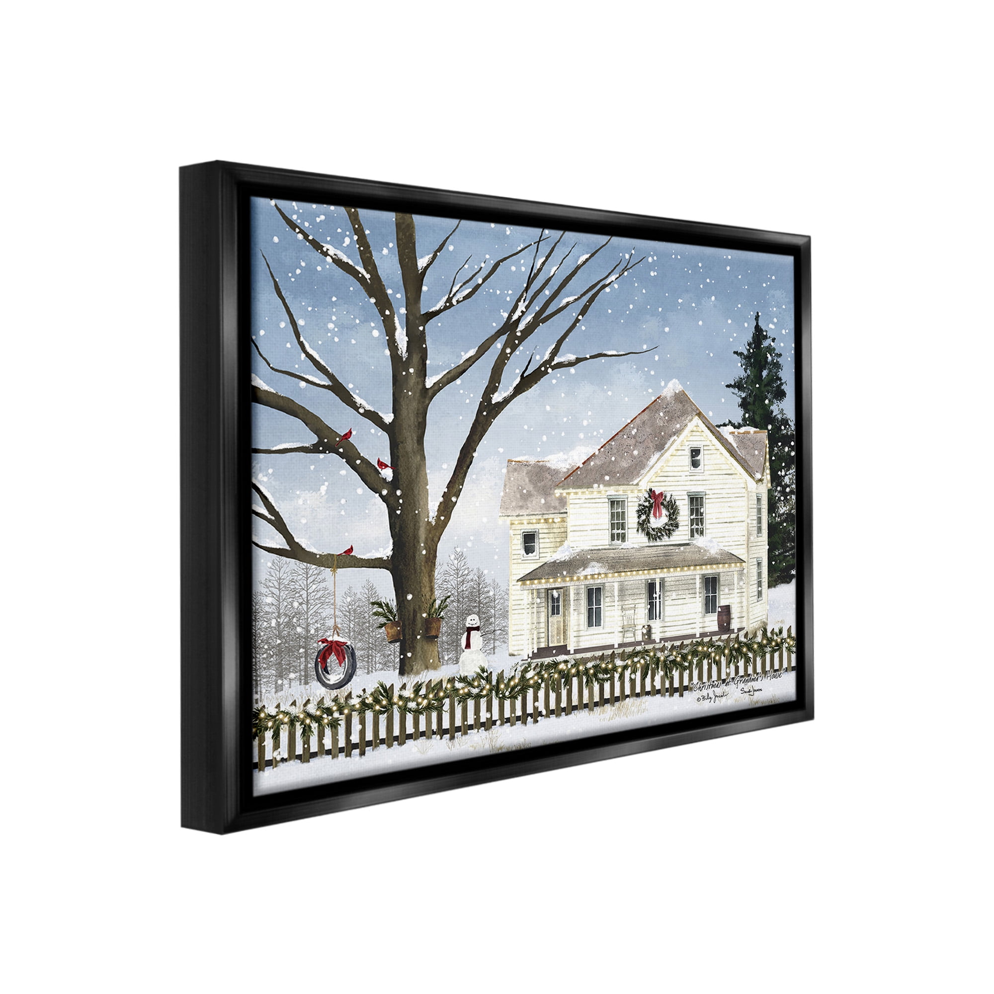 Stupell Industries Charming Winter Neighborhood Landscape Painting Black Floater Framed Canvas Art Print Wall Art, 21 x 17