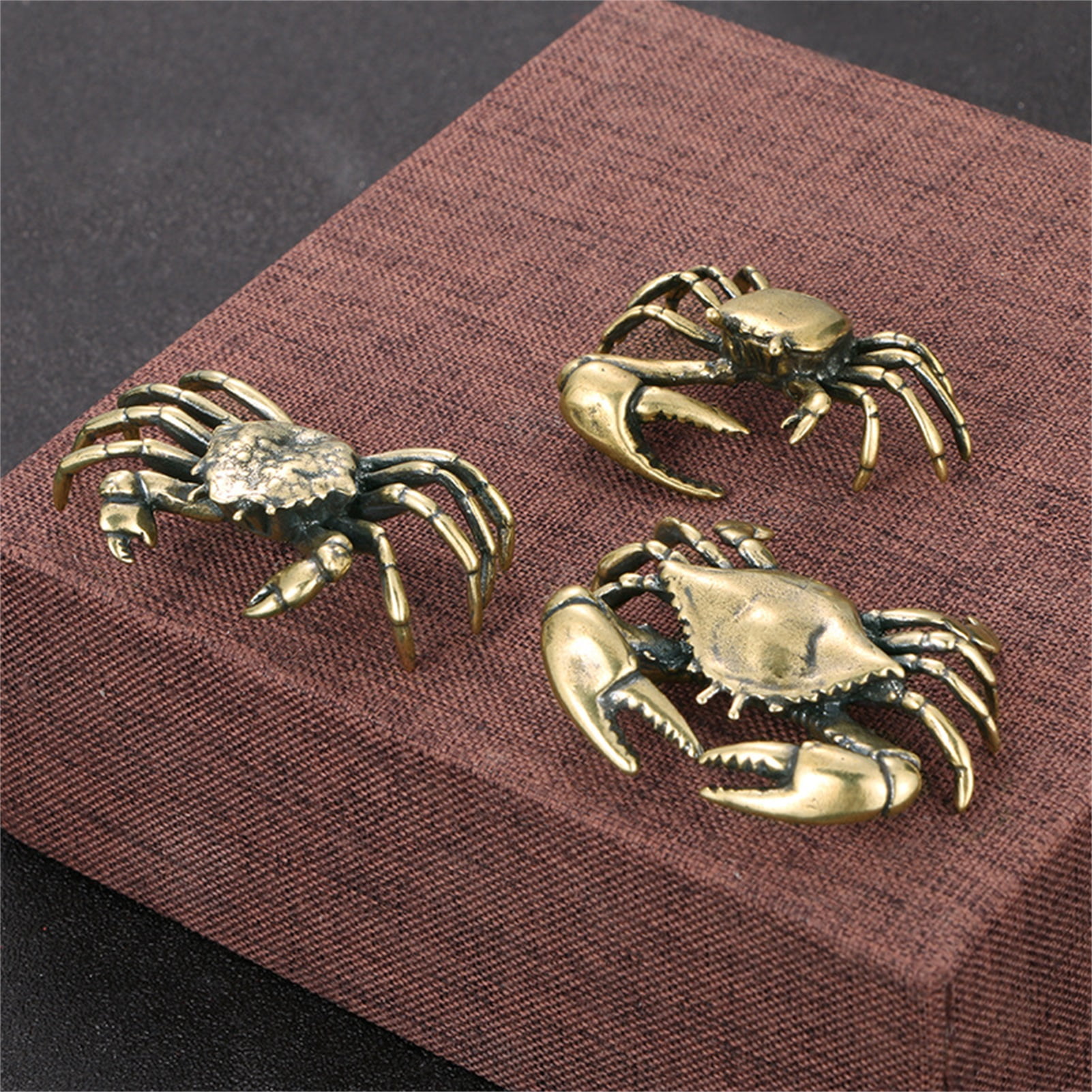 Collectible Vintage Old Handwork Bronze Carved Crab 8 Side Bring Money Statues 