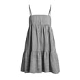thumbnail image 5 of VBVC Women's Striped Spaghetti Strap Tiered Mini Dress , Summer Casual Sleeveless Sundress For Women , Ladies' Ruffle Beach Dress with Pockets,Black,S-2XL, 5 of 7