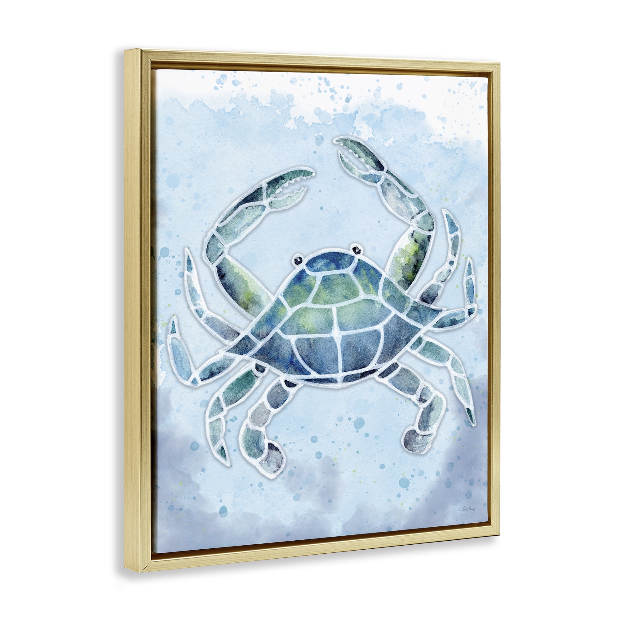 Stupell Industries Stained Glass Crab Nautical & Beach Painting Gold Floater Framed Canvas Art Print Wall Art, 17 x 21