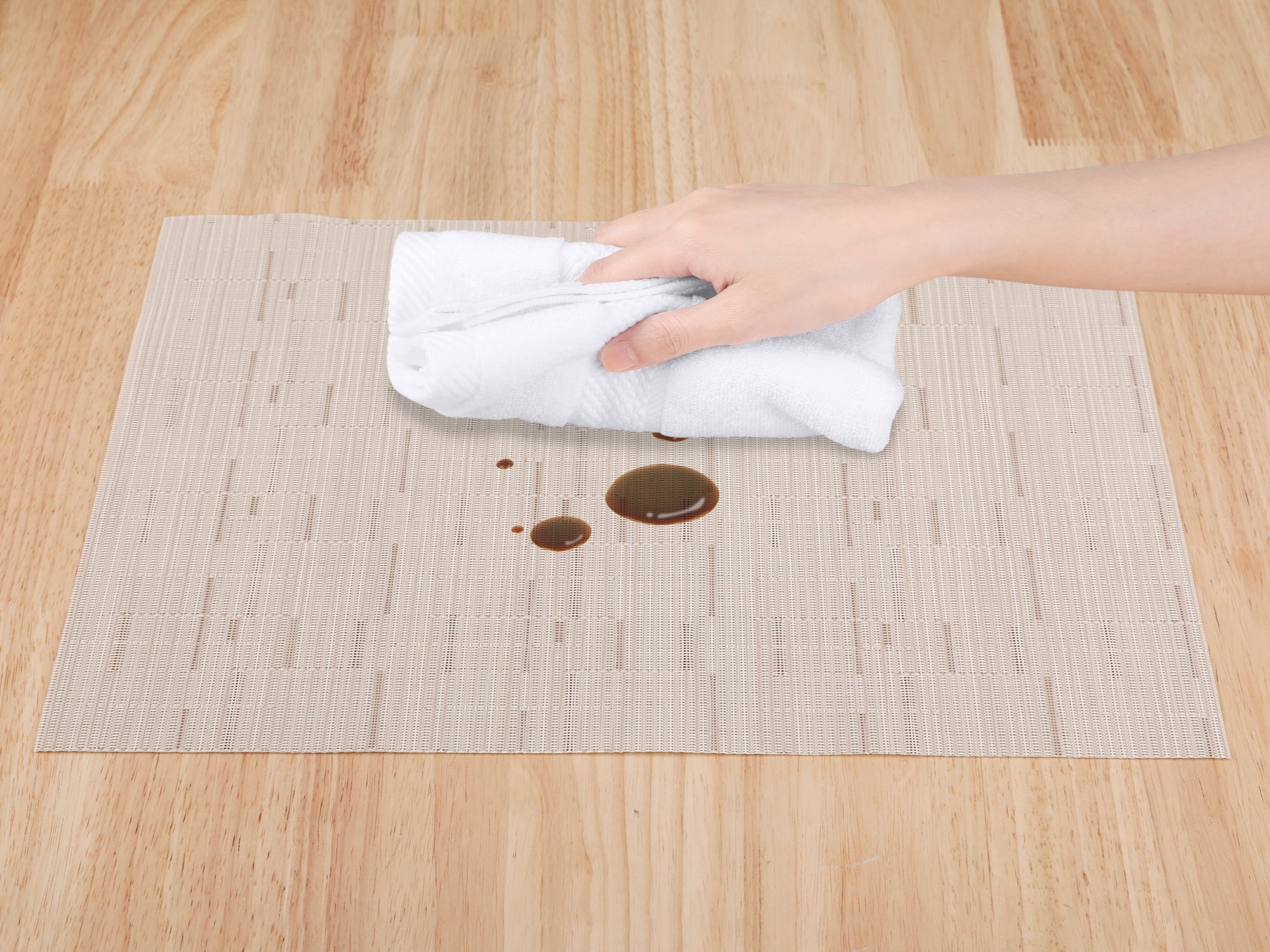 Unique Bargains 6pcs Placemats for Kitchen Dining Table Washable Wipeable Mat Beige