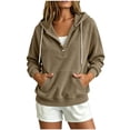 thumbnail image 2 of CQONEPT Corduroy Hoodies for Women Half Button Drawstring Essentials Hoodie Sweatshirt Y2K Fall Fashion Pullover with Kangaroo Pocket Khaki 2XL, 2 of 6