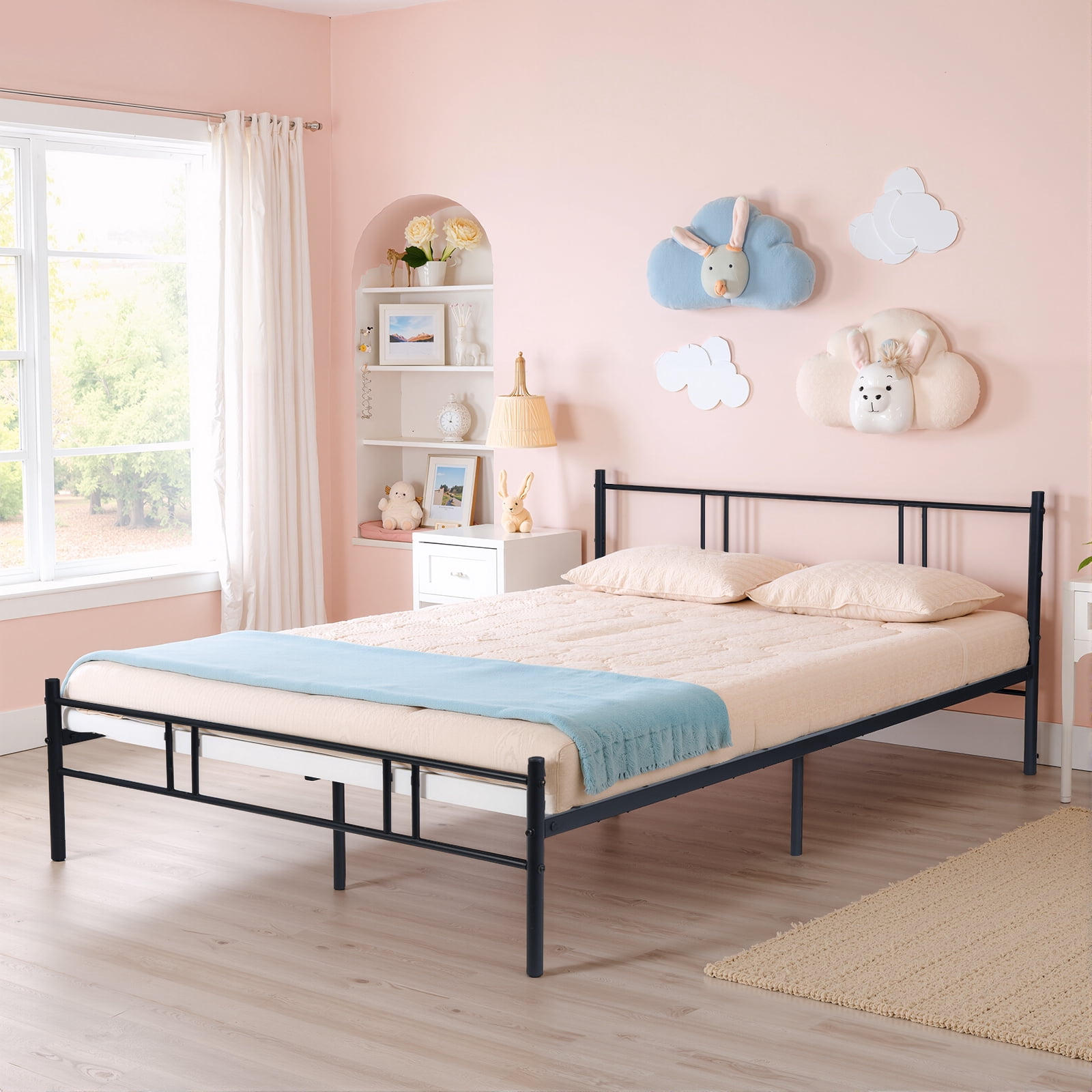 Simenmax Full Size Metal Platform Bed Frame, Heavy Duty Mattress Foundation with Steel Slats Support, No Box Spring Needed, Black
